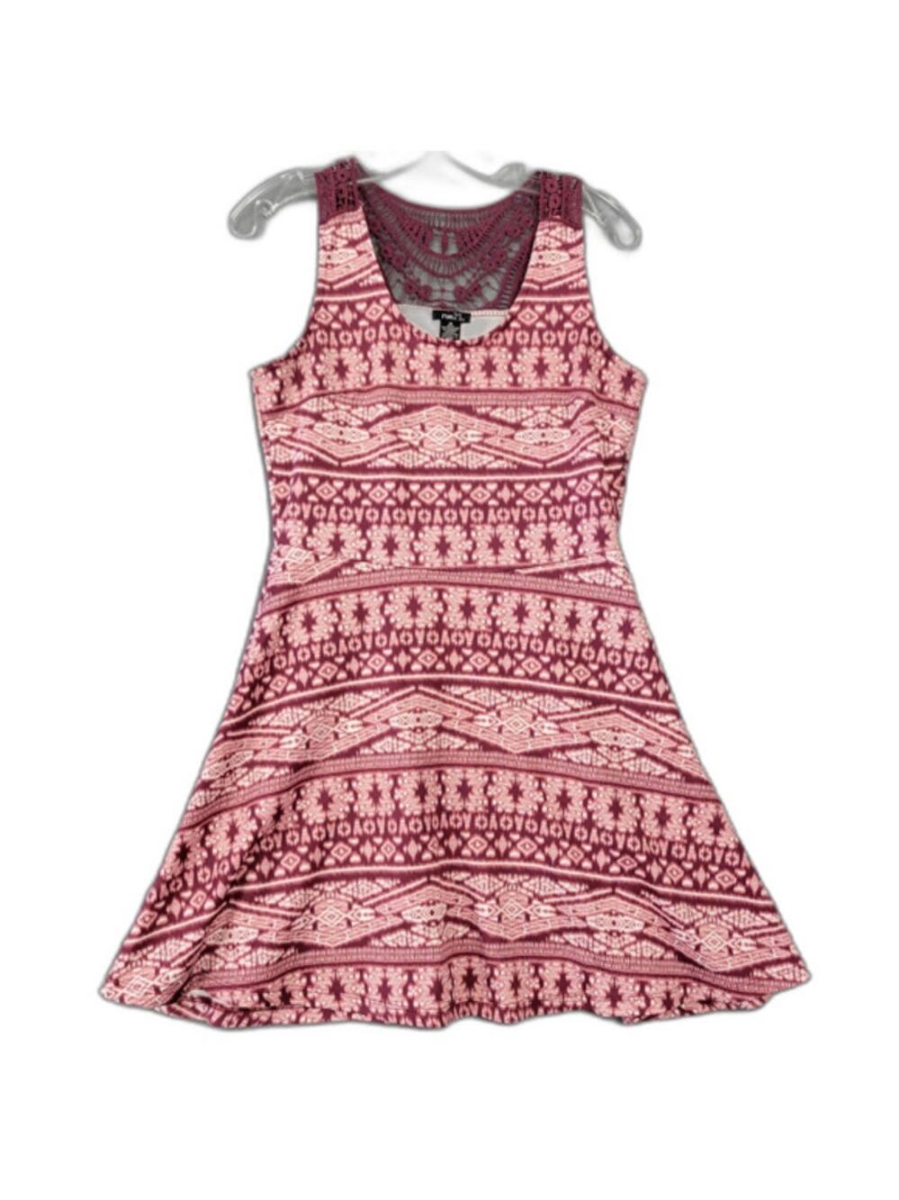 rue21 Pink Crochet Mini Dress Stretch Sundress Sleeveless Scoop Neck Women M Zip